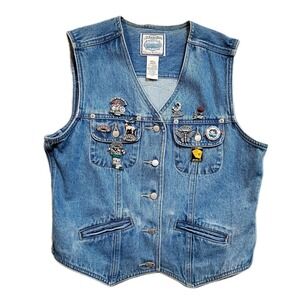 Vintage Women's Denim Vest‎ Harley Davidson Patch Daytona Bike Week Pins 90s